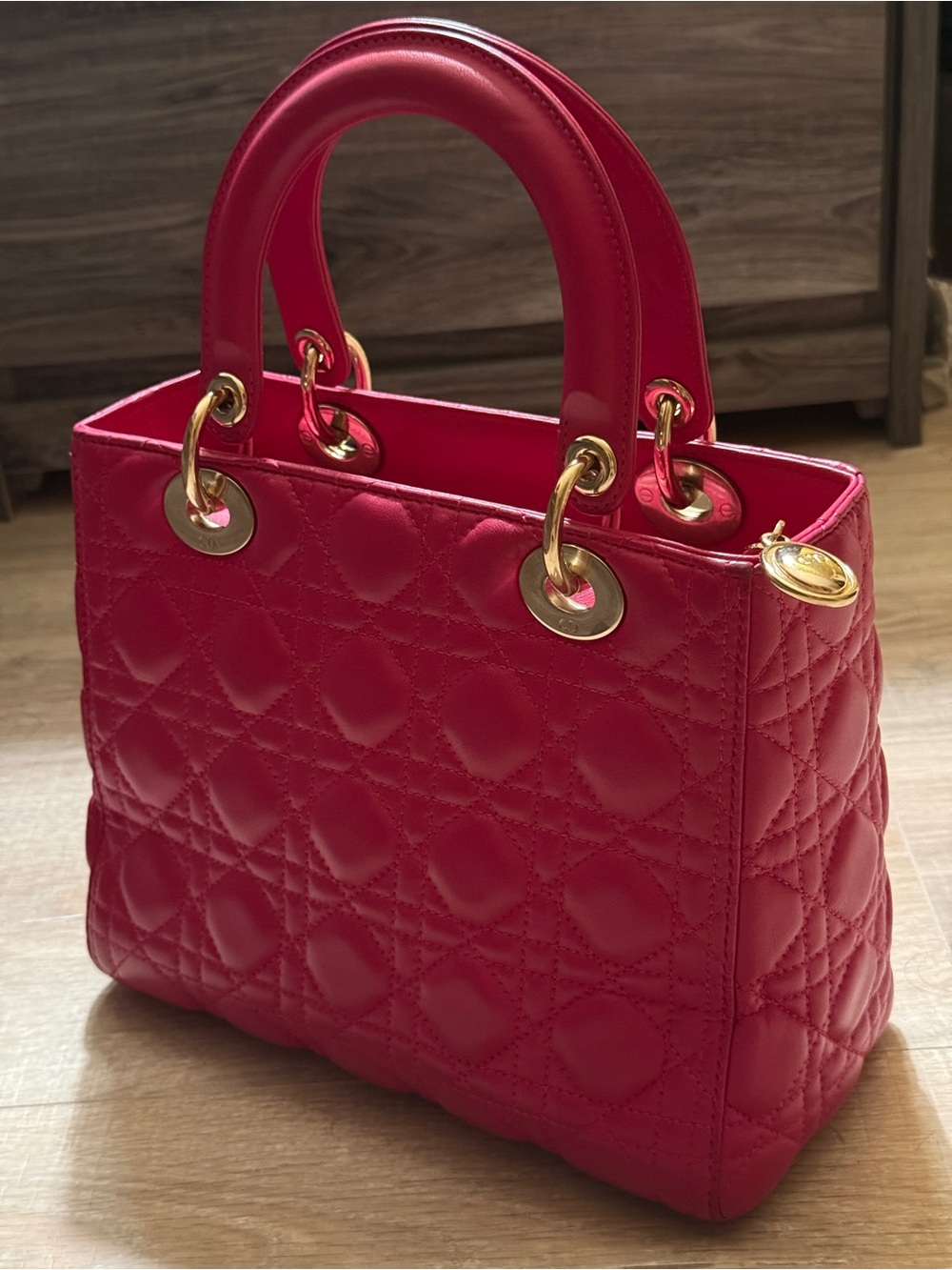 Dior Fuchsia Lady Dior Quilted Top-Handle Satchel - Picture 3 of 11
